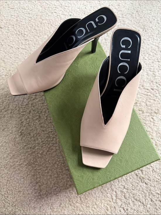 Gucci Shoes - Gucci Leather Slides with heeled peeptoe